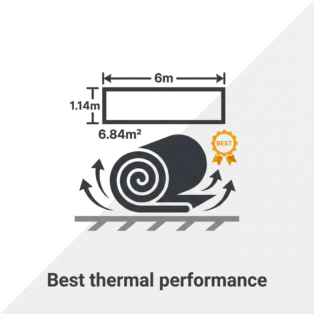 200mm loft insulation roll - dimensions 6m x 1.14m covering 6.84 square metres - best value option