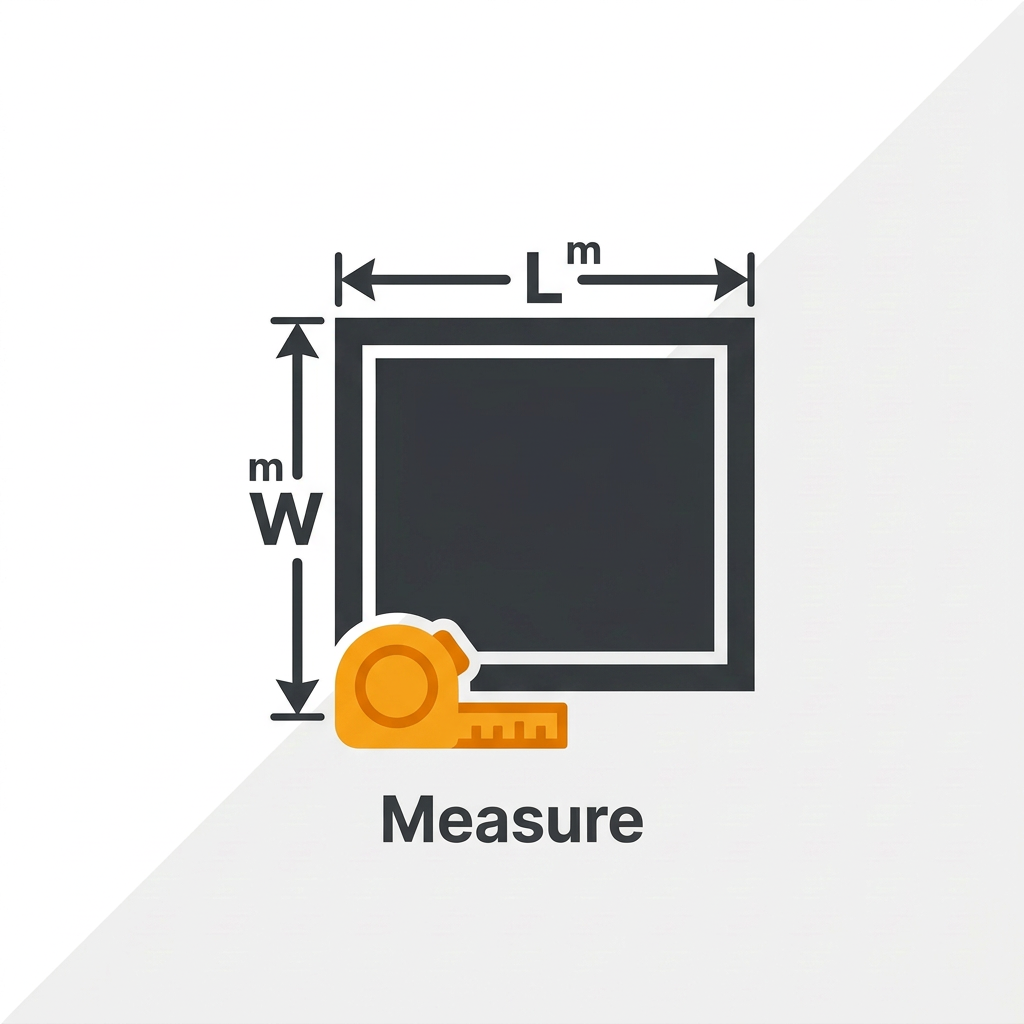 Measure loft area icon showing dimensions with L and W labels and measuring tape