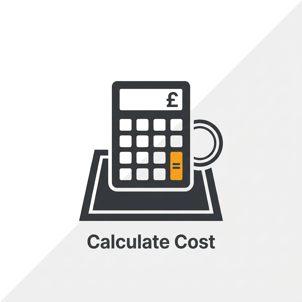 Calculate cost icon with calculator and pound symbol for loft insulation cost calculator